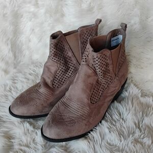 Women's Taupe Suede Perforated Ankle Heeled Boots